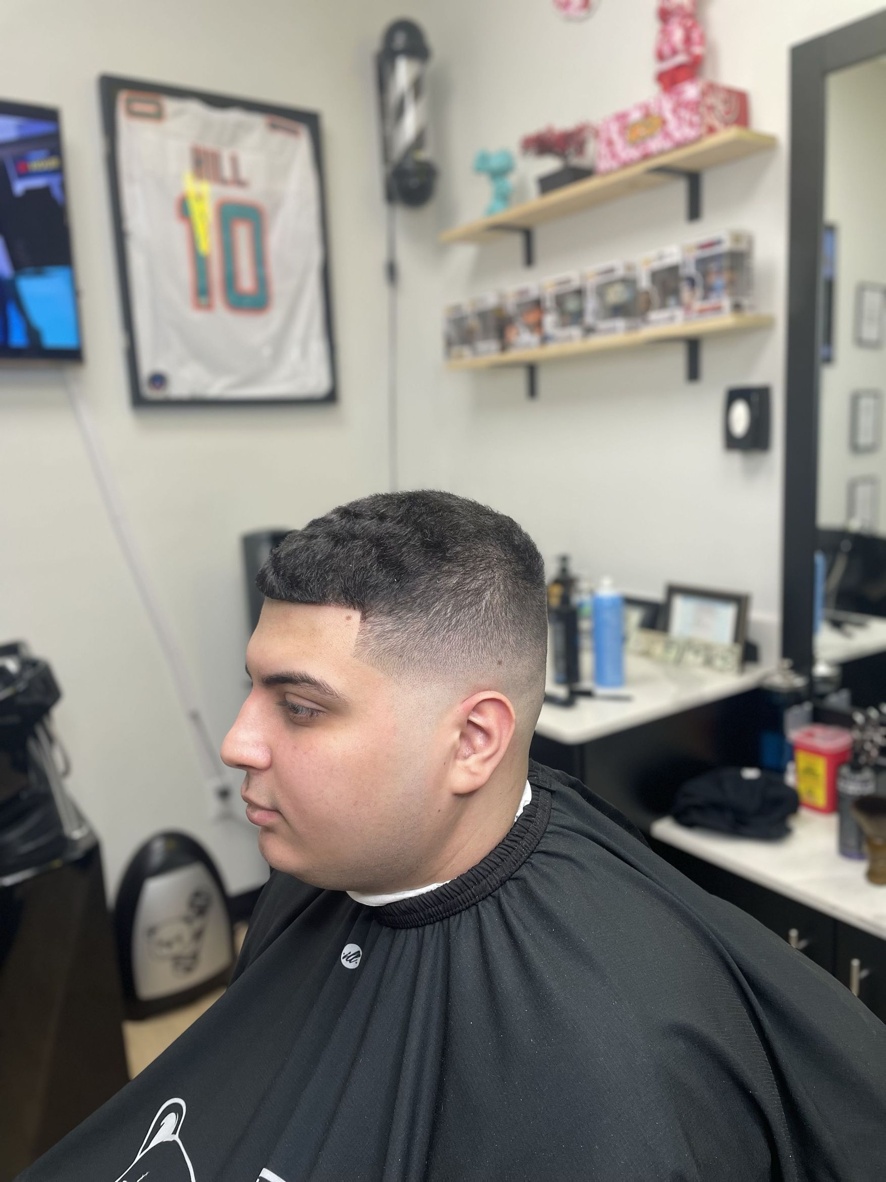 Mid fade, scissor work on top