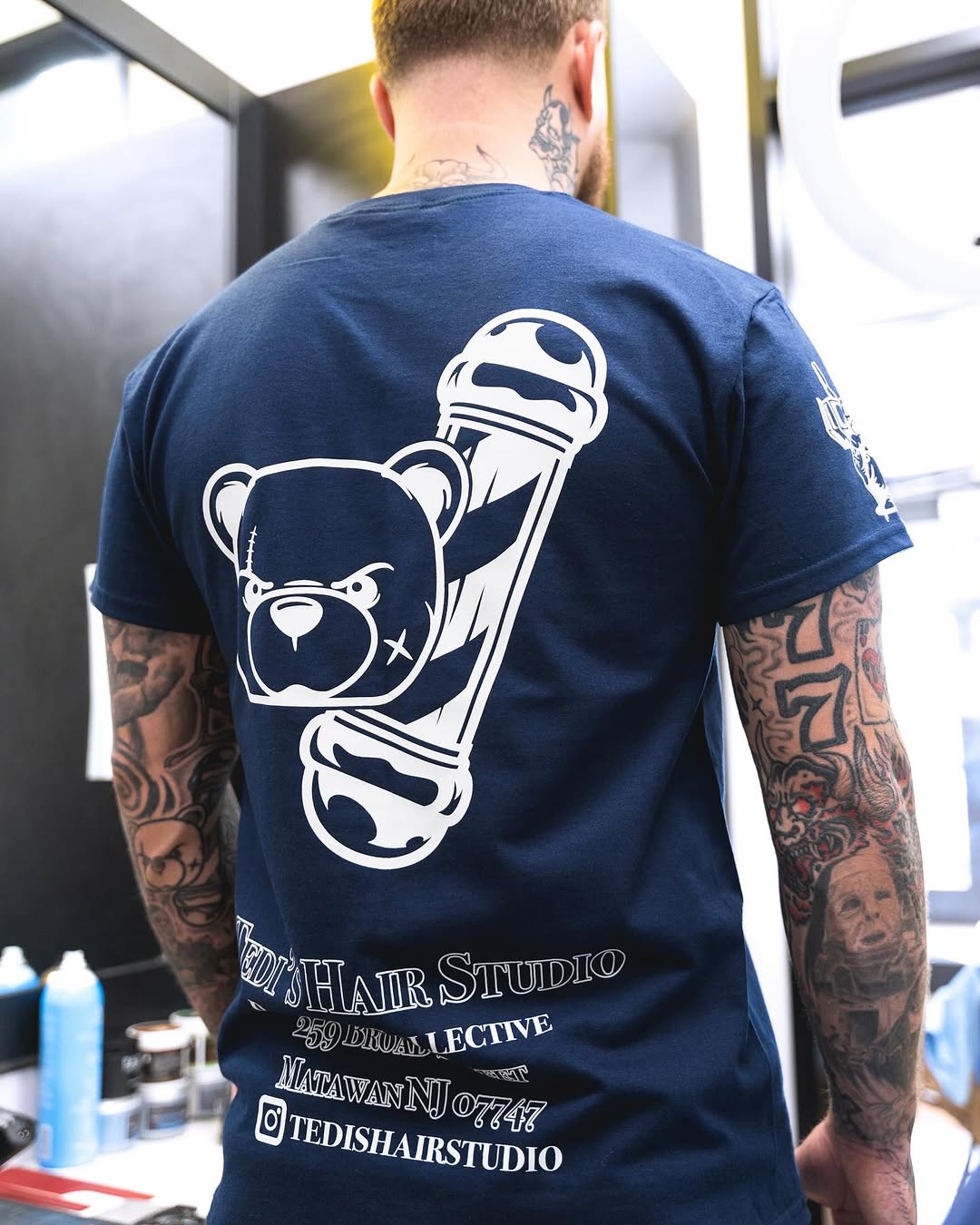 Blue Tee, ink body with blue bear mark